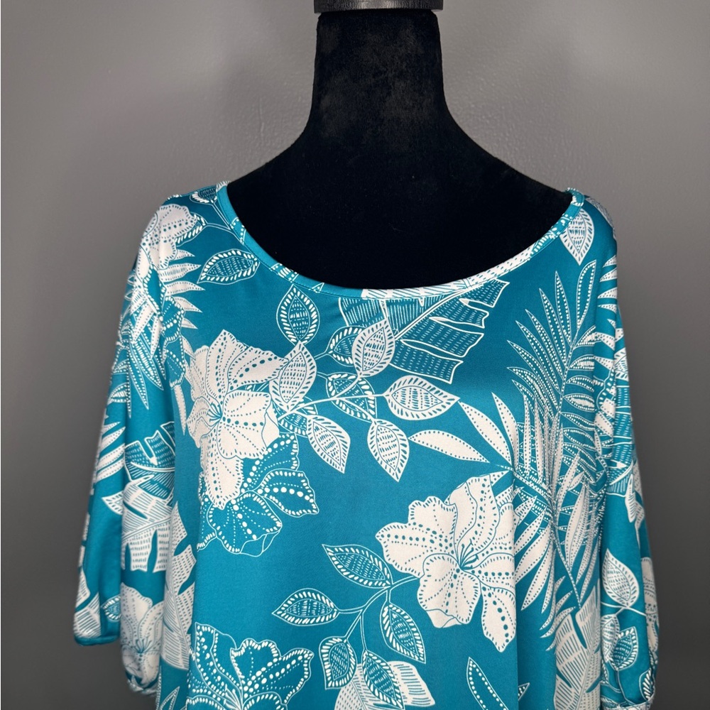 NWT Ruby Rd. Turquoise Tropical Floral Palm Leaf Textured Print